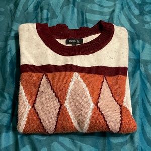 Large Roolee Fall Thick Cozy Geometric Diamonds Sweater red, burgundy, tan